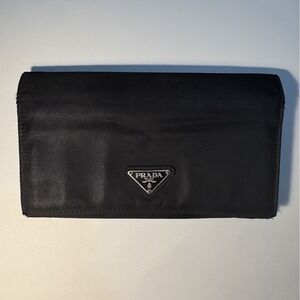 Prada Bifold Leather Long Wallet Black Authentic Made In Italy